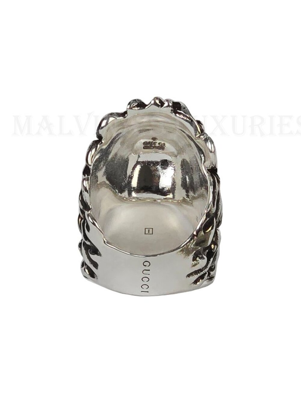 GUCCI RING LION HEAD GEM EMBELLISHED AGED METAL BAND UNISEX sz 8 US 4 1/2 - Picture 13 of 16